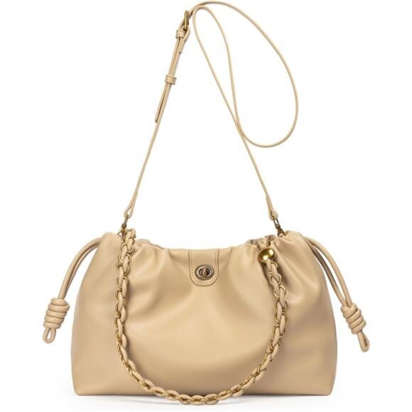 Bucket Hobo Drawstring Bag Khaki - Picture 1 of 7